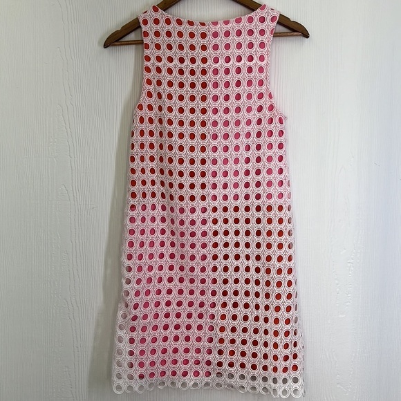 ModCloth - Fluent In Finesse Red & Pink White Eyelet Overlay Shift Dress Size XS - Picture 11 of 12